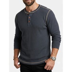 Blue Mountain Slate Blue Waffle Knit‎ Thermal Henley Shirt Size 2XL XXL